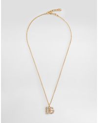 Dolce & Gabbana - Fine Link Necklace With Rhinestone-Detailed Dg Logo - Lyst
