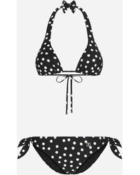 Dolce & Gabbana - Bikini negro de lunares con escote triangular y halterneck - Lyst