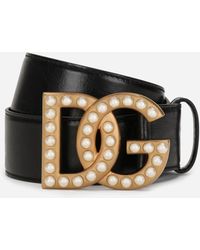 Dolce & Gabbana - Gürtel aus mattem Nappaleder mit DG-Logoschnalle Perlen - Lyst