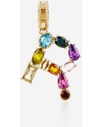 Dolce & Gabbana - Charm R Lettering 18-Carat And Multicolored Gems - Lyst
