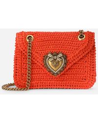 Dolce & Gabbana Medium Crochet Raffia Devotion Bag - Red
