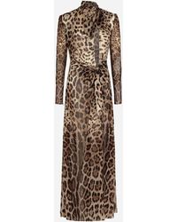 Dolce & Gabbana - Kleid Aus Georgette Mit Leopardenprint Und Schleife - Lyst