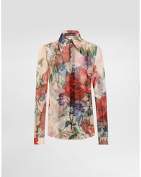 Dolce & Gabbana - Long-Sleeved Floral- Chiffon Shirt - Lyst