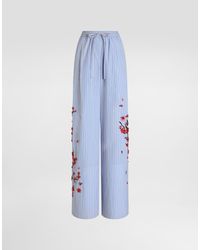 Dolce & Gabbana - Poplin Trousers With Cherry Tree Embroidery - Lyst