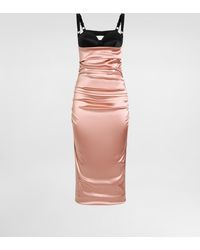 Dolce & Gabbana - Draped Satin Calf-Length Dress With Bra-Style Cups - Lyst