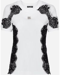 Dolce & Gabbana - T-Shirt Aus Jersey Mit Einsätzen Aus Spitze Und Dg-Logo - Lyst