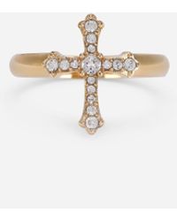 Dolce & Gabbana Ring mit Kreuz und Kristallen - Mettallic
