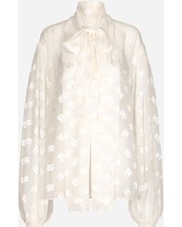 Dolce & Gabbana - Devoré Satin Pussy-Bow Shirt With All-Over Dg Logo - Lyst