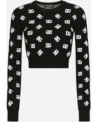 Dolce & Gabbana - Cropped Viscose Jacquard Sweater With Dg Logo - Lyst