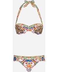 Dolce & Gabbana Bedruckter Bikini Mit Bedrucktem Bandeau-Oberteil - Mehrfarbig