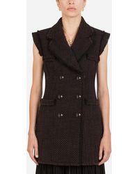 Dolce & Gabbana Long Double-Breasted Vest In Bouclé Tweed - Noir