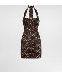 Dolce & Gabbana - Kurzes Kleid Aus Satin Mit Röschen-Print - Lyst