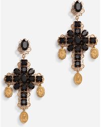 Dolce & Gabbana Clip-on Drop Earrings With Crosses And Medallions - Metallic