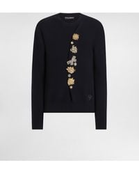 Dolce & Gabbana - Wool Round-Neck Sweater With Bejeweled Buttons - Lyst