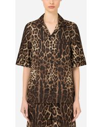 Dolce & Gabbana Camisa en sarga con estampado de leopardo con ribeteado - Marrón