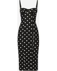 Dolce & Gabbana - Stretch Midi Sheath Dress With Polka Dot Print - Lyst