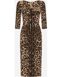 Dolce & Gabbana - Leopard-Print Calf-Length Cady Dress - Lyst