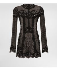 Dolce & Gabbana - Lace-Panel Long-Sleeve Mini Dress - Lyst