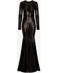Dolce & Gabbana - Long Sequined Dress With Corset Detailing - Lyst