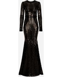 Dolce & Gabbana - Vestido largo de lentejuelas con detalle de corsé - Lyst