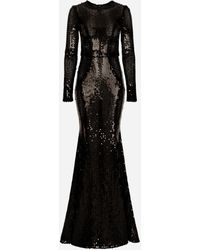 Dolce & Gabbana - Long Sequined Dress With Corset Detailing - Lyst