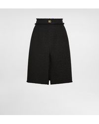 Dolce & Gabbana - Raschel Tweed Midi Skirt With Central Slit And Dg Logo - Lyst