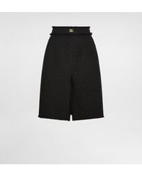 Dolce & Gabbana - Raschel Tweed Midi Skirt With Central Slit And Dg Logo - Lyst