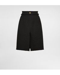 Dolce & Gabbana - Raschel Tweed Midi Skirt With Central Slit And Dg Logo - Lyst