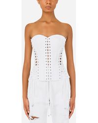 Dolce & Gabbana Gabardine Bustier With Laces And Eyelets - White