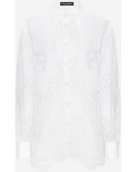 Dolce & Gabbana - Cotton Shirt With Floral Openwork Embroidery - Lyst
