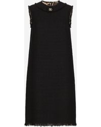 Dolce & Gabbana - Raschel Tweed Calf-Length Dress With Dg Logo - Lyst