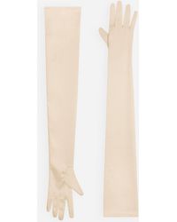 Dolce & Gabbana Lange Handschuhe aus Stretchsatin - Weiß