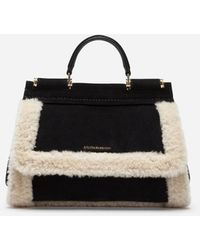 Dolce & Gabbana Kleine Sicily Soft Tasche Aus Shearling - Schwarz