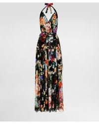 Dolce & Gabbana - Langes Kleid Aus Chiffon Mit Blumenbouquet-Print - Lyst