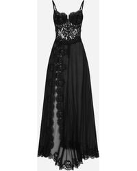 Dolce & Gabbana - Long Silk Chiffon And Chantilly Lace Slip Dress - Lyst