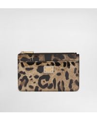 Dolce & Gabbana - Mittelgroßes Kartenetui Mit Reißverschluss Aus Glänzendem Kalbsleder Mit Leopardenmuster-Aufdruck - Lyst