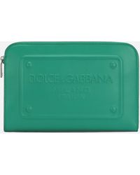 Dolce & Gabbana - Small Calfskin Pouch With Raised Logo - Lyst
