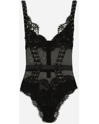Dolce & Gabbana - ボディスーツ レース＆チュール ストラップ＆アイレット - Lyst