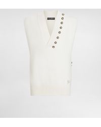 Dolce & Gabbana - Chaleco De Lana Con Cuello De Pico, Botones Joya Y Dg Bordado - Lyst