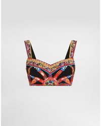 Dolce & Gabbana - Carretto-Print Charmeuse Bustier Top - Lyst