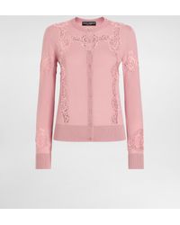 Dolce & Gabbana - Wool Cardigan With Lace Inlay - Lyst