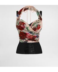Dolce & Gabbana - Marquisette And Chiffon Corset Top With Floral - Lyst