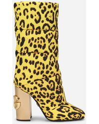 Dolce & Gabbana Quilted Nylon Boots With Yellow Leopard Print