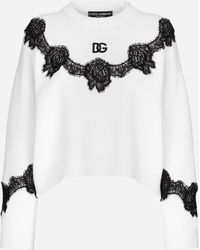 Dolce & Gabbana - Wool Sweater With Dg Logo And Lace Inserts - Lyst