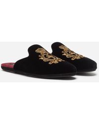 Dolce & Gabbana Slipper In Velluto Con Ricamo Blasone - Nero
