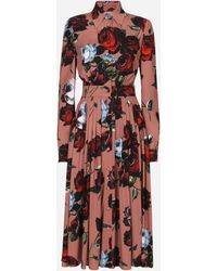 Dolce & Gabbana - Charmeuse Shirt Dress With Vintage Rose - Lyst