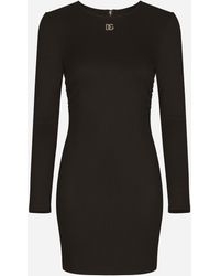 Dolce & Gabbana - Short Milano Rib Dress With Dg Logo - Lyst