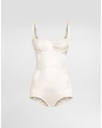 Dolce & Gabbana - Silk Balconette-Bra Bodysuit With Lace Detailing - Lyst