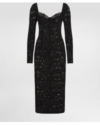 Dolce & Gabbana - Calf-Length Floral Lace Dress With Bra-Style Cups - Lyst