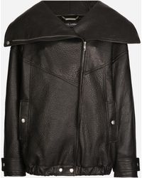 Dolce & Gabbana - Oversized Textured-Leather Biker Jacket - Lyst